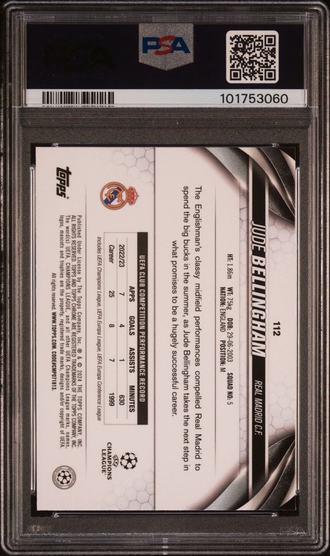 Jude Bellingham  2023-24 Topps Chrome UCC Gold Geometric /50 PSA 10 #112 view 2