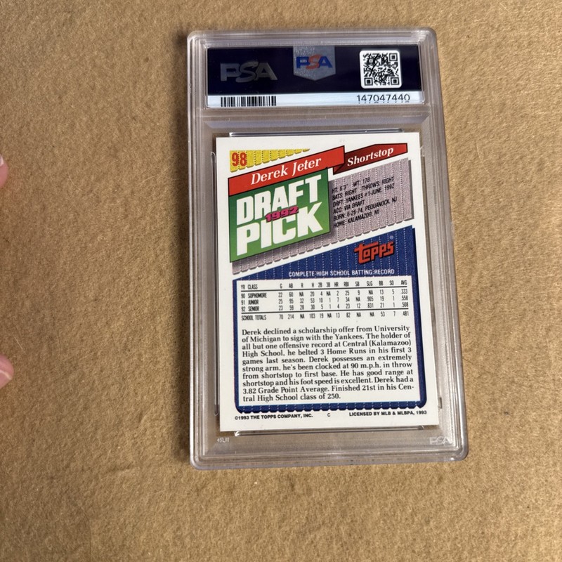 1993 Topps Gold DEREK JETER Yankees 1992 Draft Pick Rookie RC SP #98 Mint PSA 9 view 2