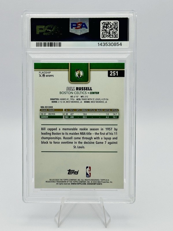 2025 Topps #251 Pink Holo Foil Bill Russell PSA 10 view 2