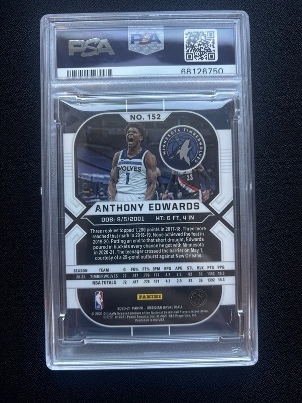 2020-21 Panini Obsidian - Anthony Edwards #152 Electric Etch Asia (RC) PSA 8 view 2