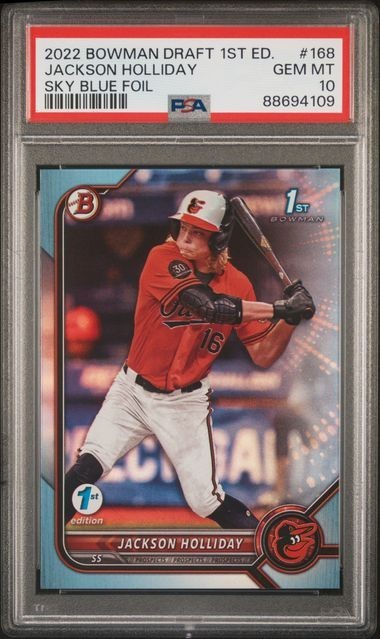 Jackson Holliday PSA 10 1st Edition Sky Blue 2022 1st Bowman Draft Baltimore