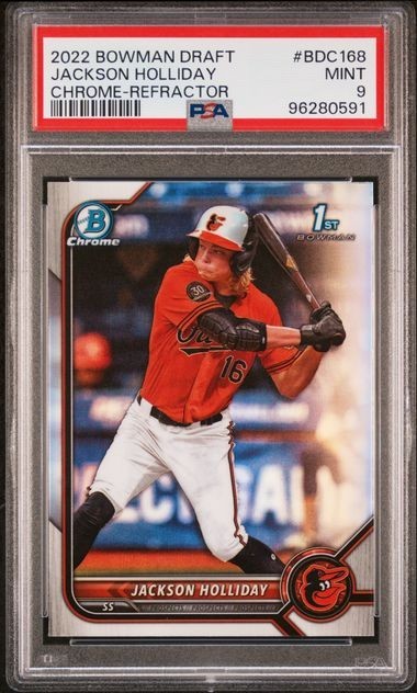 Jackson Holliday REFRACTOR 2022 1st Bowman Chrome Draft Baltimore Orioles PSA 9