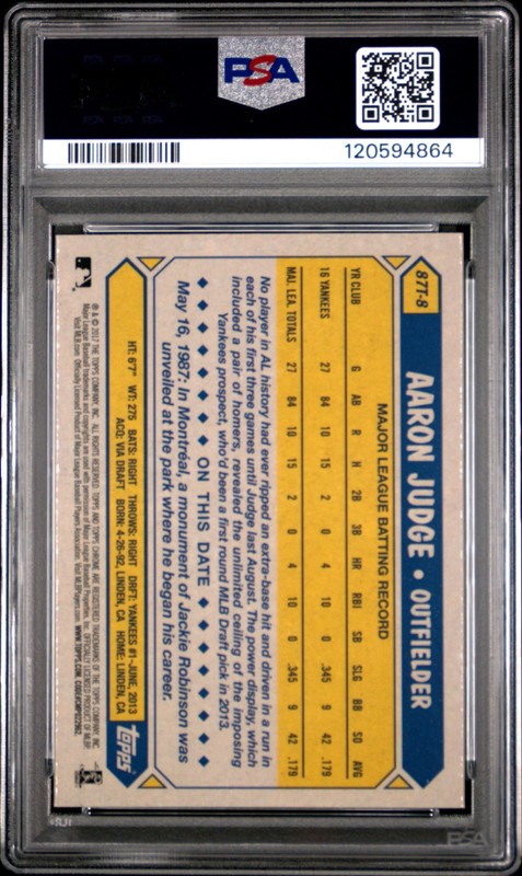 2017 Topps Chrome #87T8 Aaron Judge 1987 Topps Rookie PSA 9 MINT view 2
