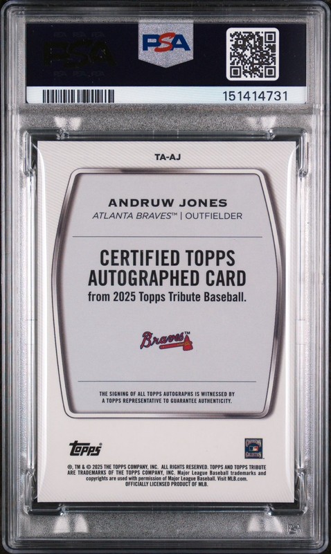 2024 Topps Tribute -Tribute Autographs Andruw Jones #TA-AJ Orange /25 auto PSA 9 view 2