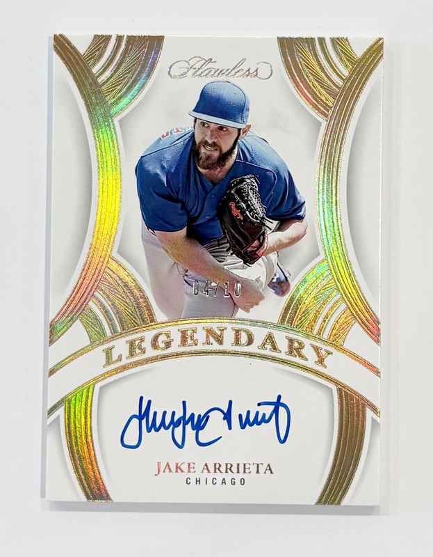 2025 Panini Flawless Jake Arrieta Ruby Legendary Gold Auto /10 Cubs #LS-JA