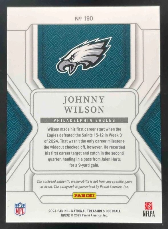2024 National Treasures Patch Tag Stars Stripes #190 Johnny Wilson RC Auto 1/1 view 2