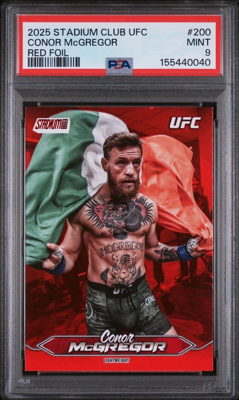 CONOR MCGREGOR RED FOIL #200 2025 TOPPS STADIUM CLUB UFC PSA 9 MINT