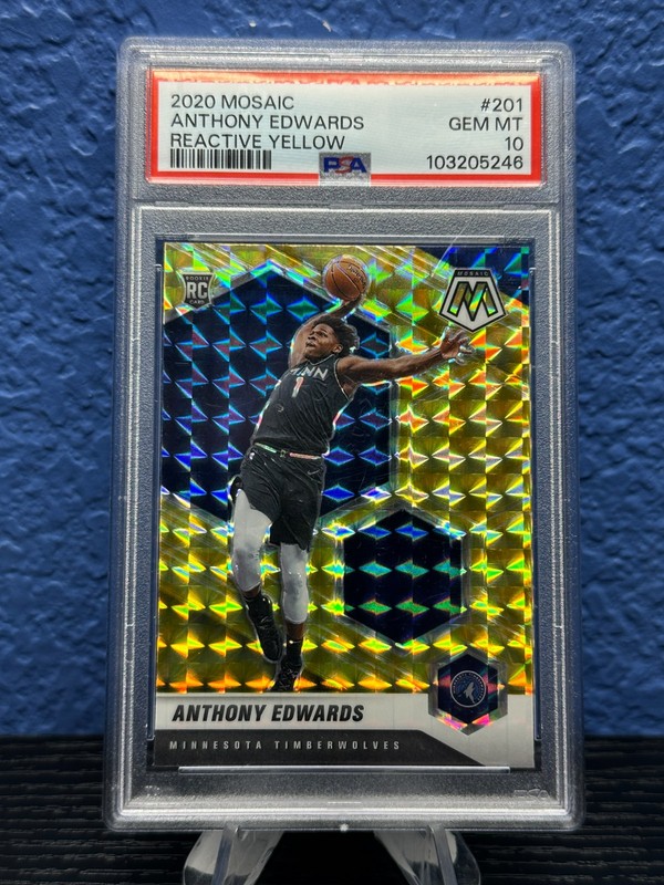 2020 MOSAIC ANTHONY EDWARDS REACTIVE YELLOW ROOKIE CARD #201 PSA 10