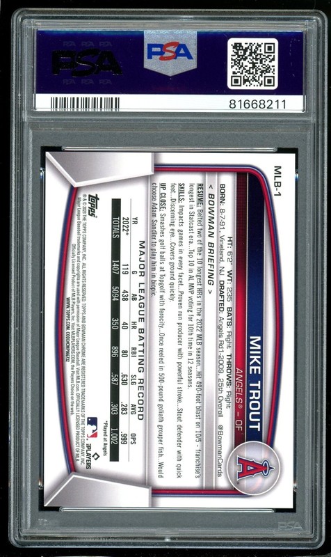 2023 Bowman Chrome National Convention Mike Trout Gold Refractor #/50 PSA 10 view 2