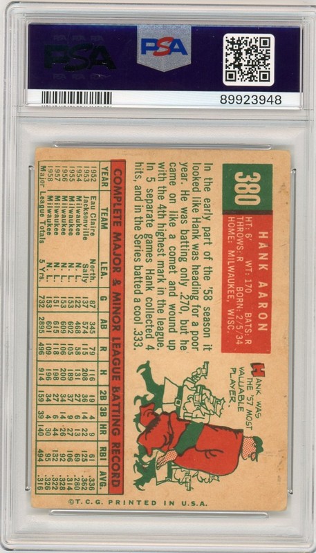 1959 Topps Set-Break #380 Hank Aaron PSA 2 GOOD view 2
