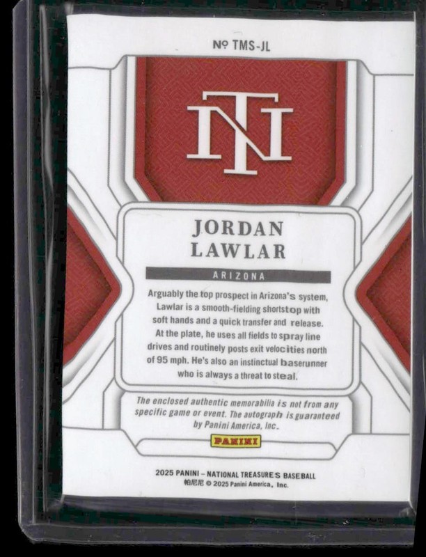Jordan Lawlar 2025 National Treasures Treasured Material Patch Auto 12/25 view 2