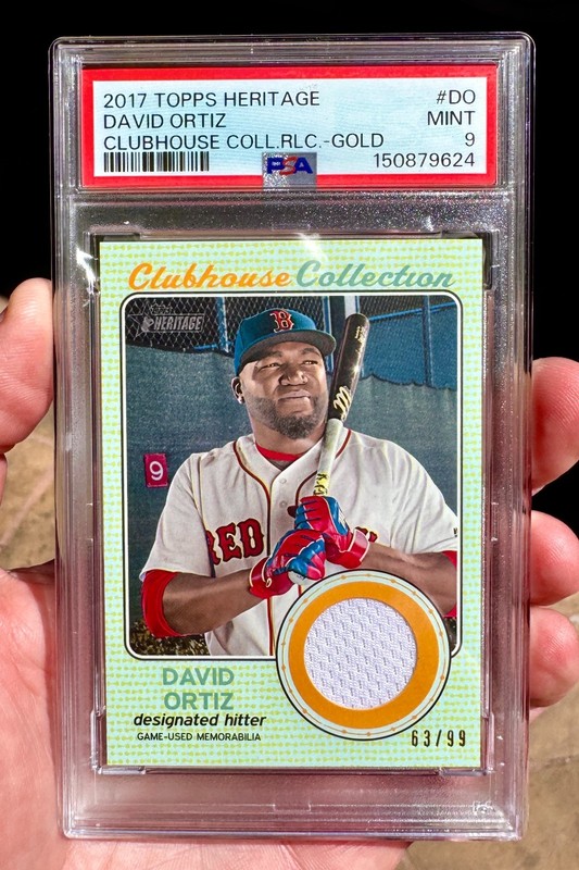 DAVID ORTIZ 2017 topps heritage CLUBHOUSE gold GAME JERSEY 63/99 PSA MT 9 pop=1