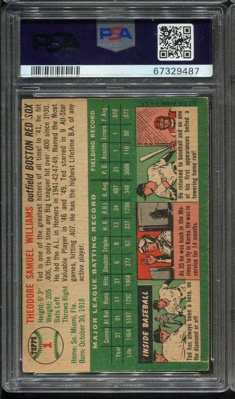 1954 Topps #1 Ted Williams PSA 2 HOF Boston Red Sox view 2
