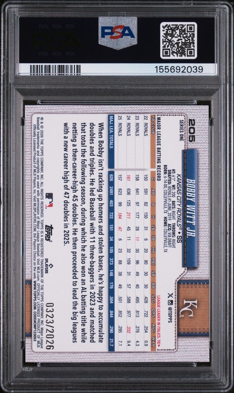 BOBBY WITT JR. GOLD /2026 KANSAS CITY ROYALS 2026 TOPPS SERIES 1 PSA 9 MINT view 2
