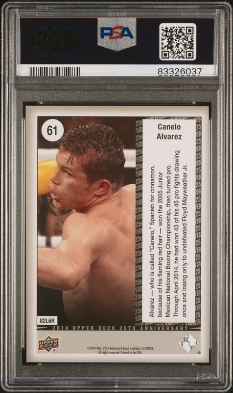 2014 Upper Deck Canelo Alvarez Silver 55/250 PSA 10 Pop 1 view 2