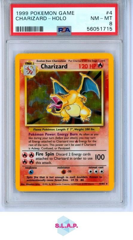 PSA 8 CHARIZARD 1999 Pokemon Base Unlimited #4/102 Holo Non-Shadowless NM-MINT