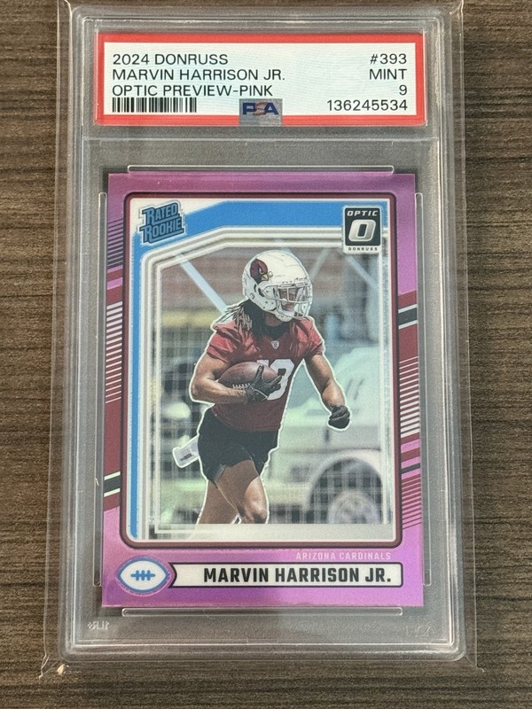Marvin Harrison Jr. 2024 Panini Donruss Optic Rookie Preview Pink #393 PSA 9