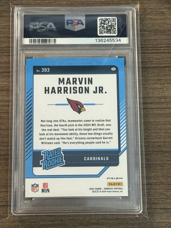 Marvin Harrison Jr. 2024 Panini Donruss Optic Rookie Preview Pink #393 PSA 9 view 2