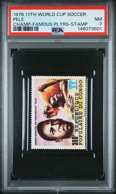 PELE - 1978 VERY RARE Republic of Congo 300 Franc SOCCER Stamp - PSA NM 7