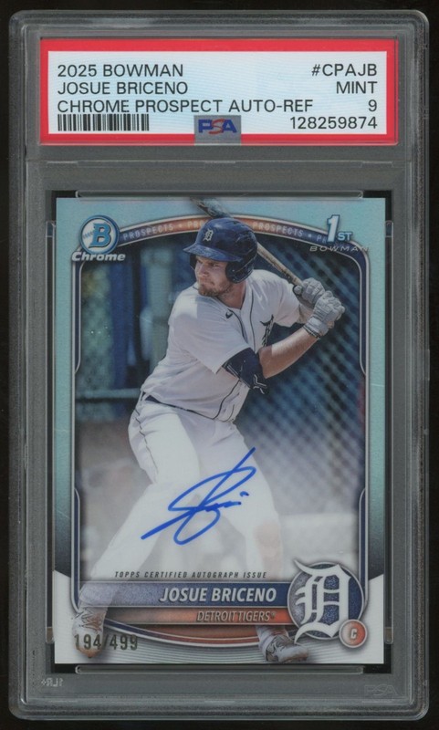 JOSUE BRICENO 2025 BOWMAN CHROME REFRACTOR #CPA-JB AUTO 194/499 PSA 9