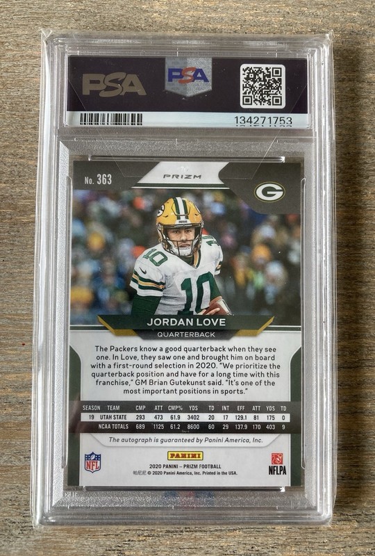 2020 Prizm Jordan Love RC Silver Auto 363 PSA 9 view 2