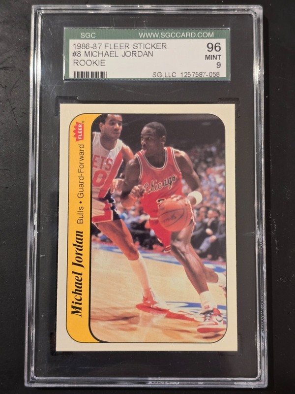 🔥 1986 FLEER MICHAEL JORDAN #8 STICKER ROOKIE RC MINT SGC 9 *CENTERED* 🔥