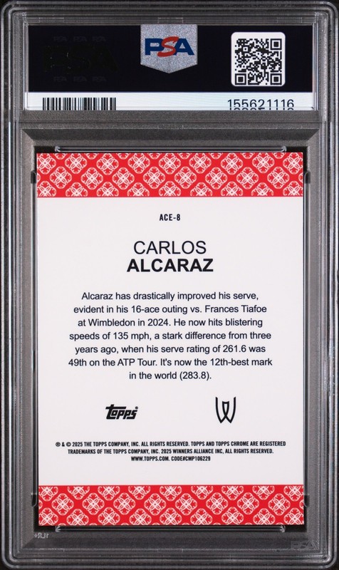 CARLOS ALCARAZ ACES #ACE-8 2025 TOPPS CHROME TENNIS PSA 9 MINT view 2