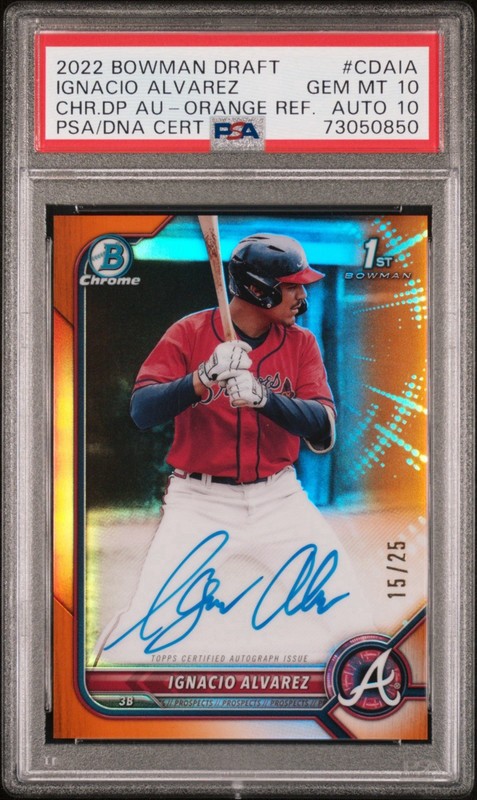 Ignacio Nacho Alvarez 2022 Bowman Chrome Orange Refractor /25 Auto PSA 10 Gem RC