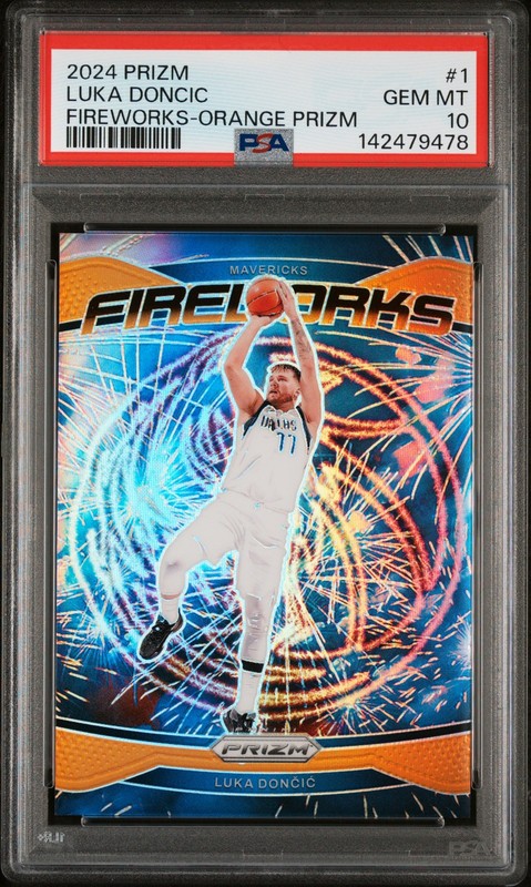Luka Doncic 2024-25 Panini Prizm Fireworks Prizms Orange SP #/49 PSA 10 #1