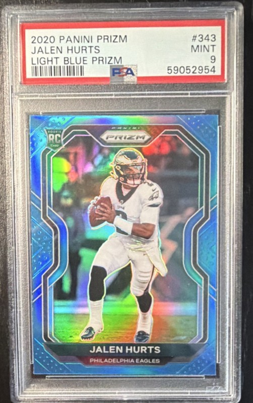Panini Prizm 2020 Jalen Hurts #343 Light Blue Prizm PSA 9 RC Eagles view 1