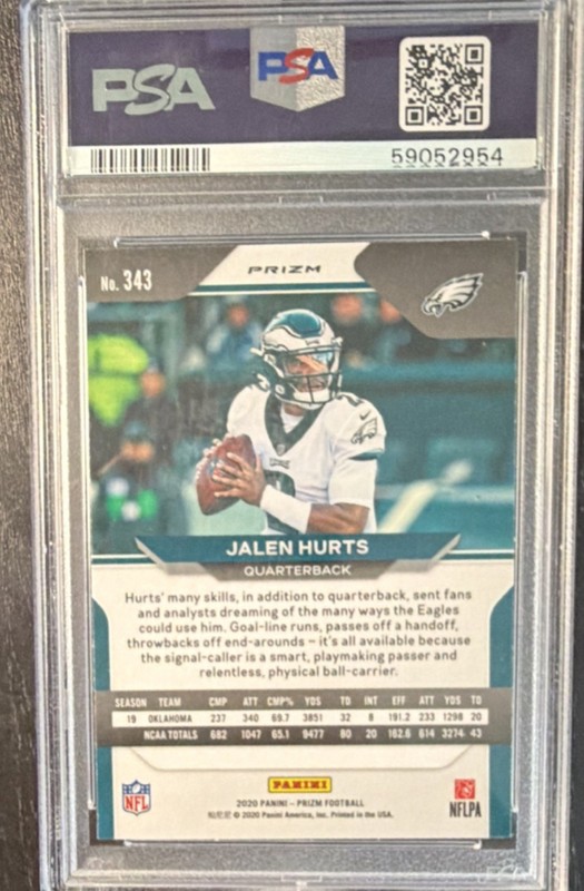 Panini Prizm 2020 Jalen Hurts #343 Light Blue Prizm PSA 9 RC Eagles view 2