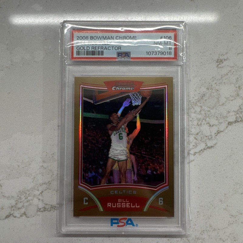 2008-09 -BILL RUSSELL- /50 PSA 8 Bowman Chrome GOLD REFRACTOR Insert Card POP 2
