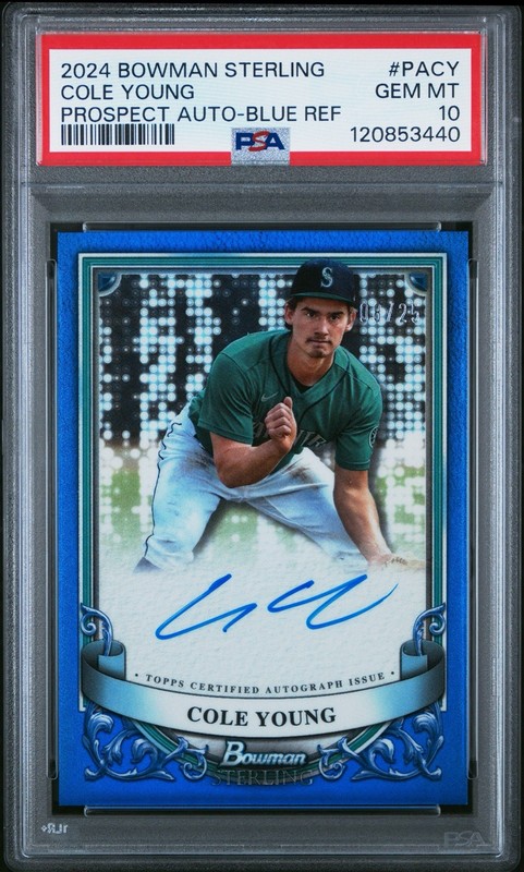 2024 Bowman Sterling Cole Young Prospect Auto Blue Refractor #PACY PSA 10