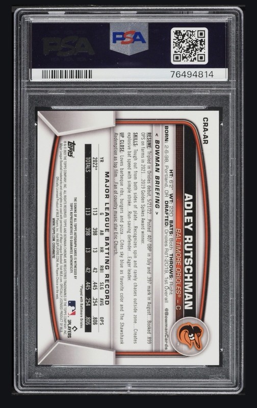 Adley Rutschman 2023 Bowman Chrome RC Auto Orange Refractor /25 PSA 10 Orioles view 2
