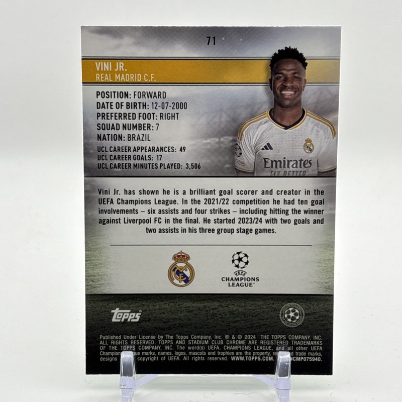 2023-24 Stadium Club Chrome UCL Neon Green X-Fractor /99 Vinicius Junior Vini Jr view 2