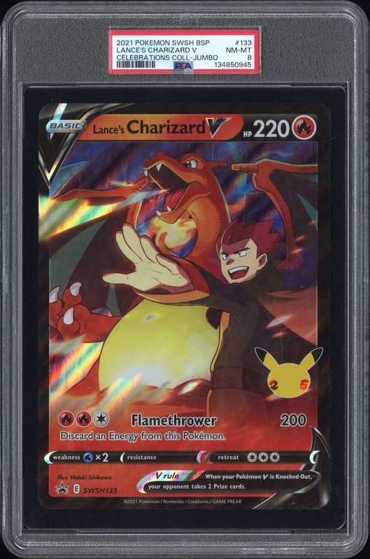 (PSA 8) Pokémon: Celebrations – Lance's Charizard V #133 [Jumbo]