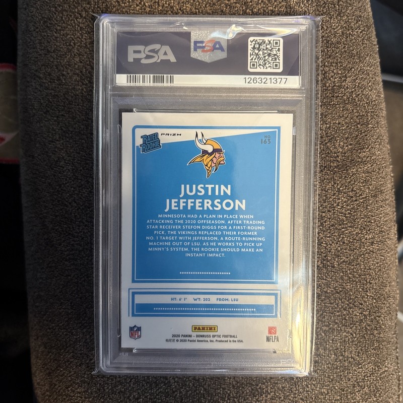 2020 PANINI DONRUSS OPTIC HOLO #163 JUSTIN JEFFERSON ROOKIE RC PSA 10 view 2