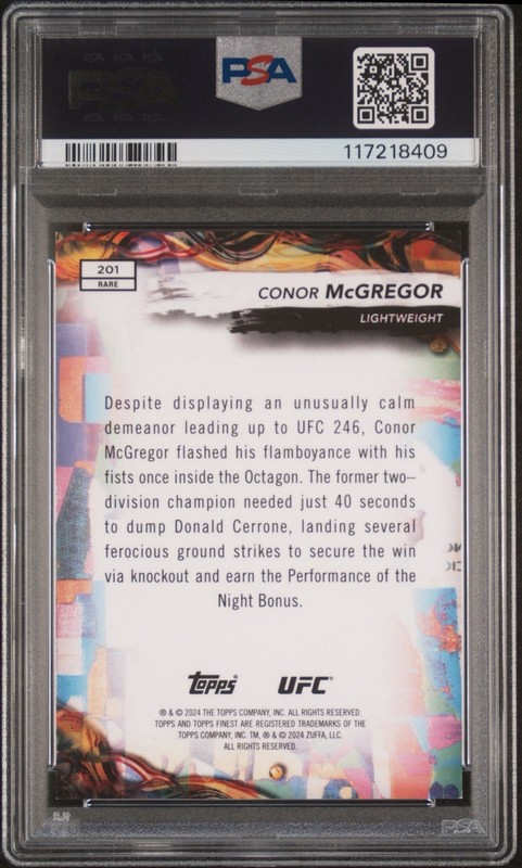 PSA 9 2024 Topps Finest UFC Rare Conor McGregor #201 Gold Shimmer Refractor /39 view 2