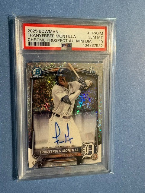 2025 Bowman Franyerber Montilla Chrome Prospect Auto Mini Diamond #/100 PSA 10