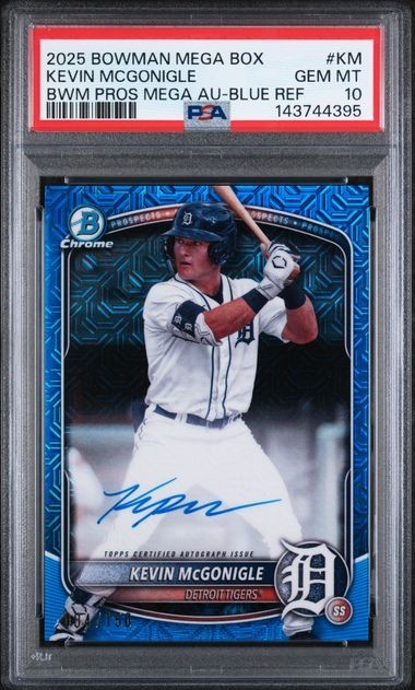 🔥 2025 BOWMAN MEGA BOX KEVIN MCGONIGLE PROSPECT AUTO BLUE REFRACTOR /150 PSA 10