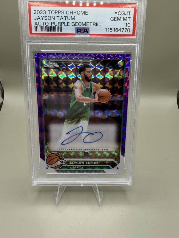Topps 2023-24 Chrome Purple Geometric Refractor Auto Jayson Tatum PSA 10
