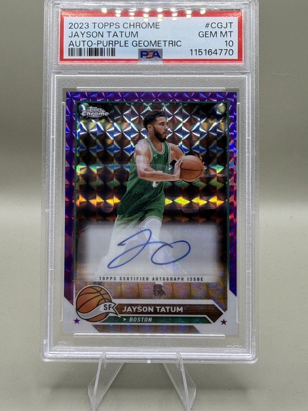 Topps 2023-24 Chrome Purple Geometric Refractor Auto Jayson Tatum PSA 10 view 2