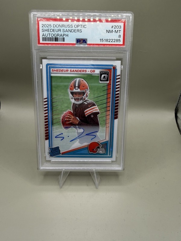 Panini 2025 Donruss Optic Rated Rookie Auto Shedeur Sanders #203/350 PSA 8