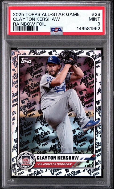 2025 Topps Clayton Kershaw All-Star Game #28 Rainbow Foil Dodgers PSA 9 Pop 1