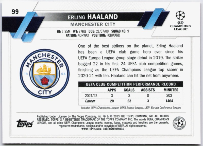 Erling Haaland 2022-23 Topps UEFA Club Competitions #99 Inferno Foil view 2