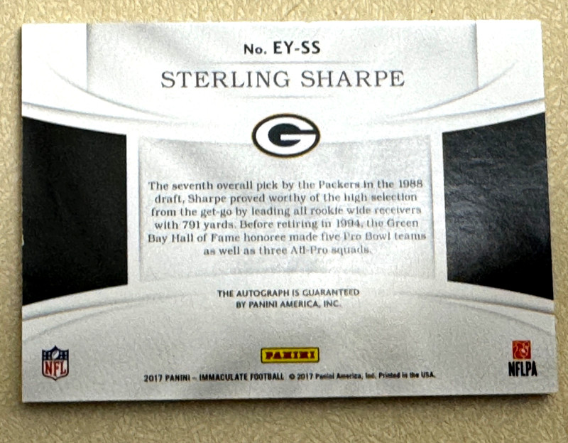 STERLING SHARPE 2017 Immaculate Auto Autograph EYE BLACK Green Bay Packers /99 view 2