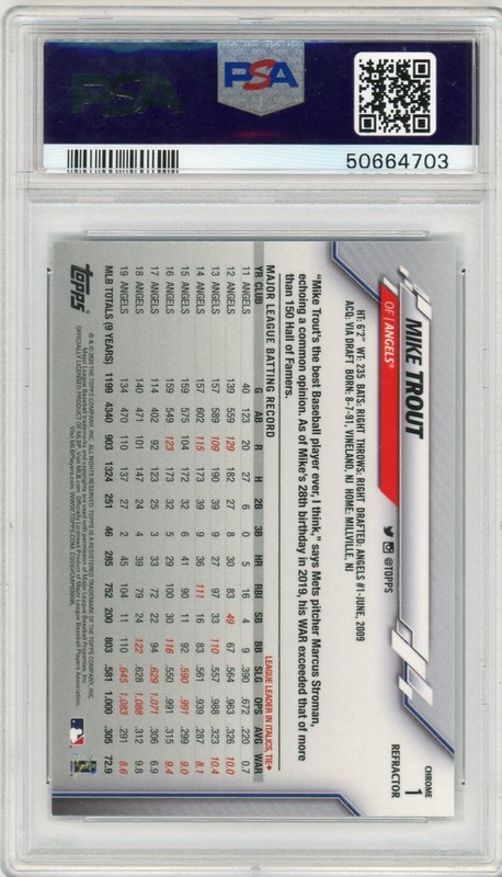 2020 Topps Chrome - Mike Trout #1 Refractor PSA 10 Gem Mint Angels view 2