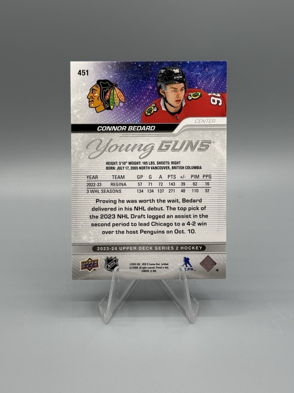 2023-24 Upper Deck Series 2 - Young Guns CONNOR BEDARD #451 (RC) view 2