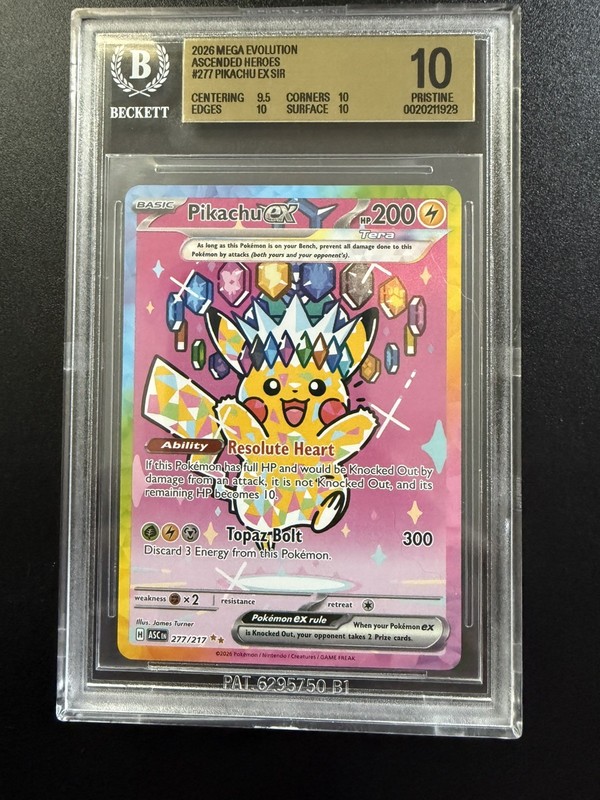 Pokémon Pikachu ex SIR 277/217 Ascended Hereos BGS 10 God Pack Pull ASC English