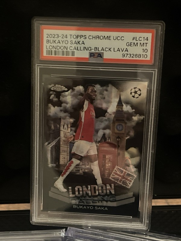 2023-24 Topps Chrome UCC Bukayo Saka London calling Black Lava PSA 10 POP 2